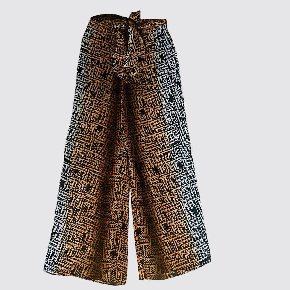 Bebe Sheer Chiffon Pants Size 4 Wide Leg Tie Waist Lined with Shorts Two Tone - Picture 2 of 14